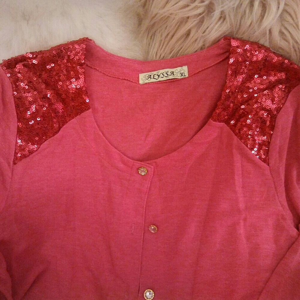 New Raspberry Sequin Cardigan - Picture 2 of 8
